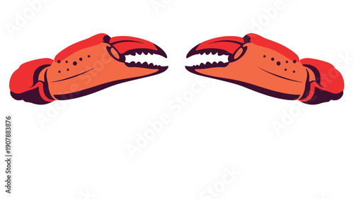 Symmetrical illustration of two red crab claws facing each other on a white background for seafood, ocean, and marine life thematic projects.