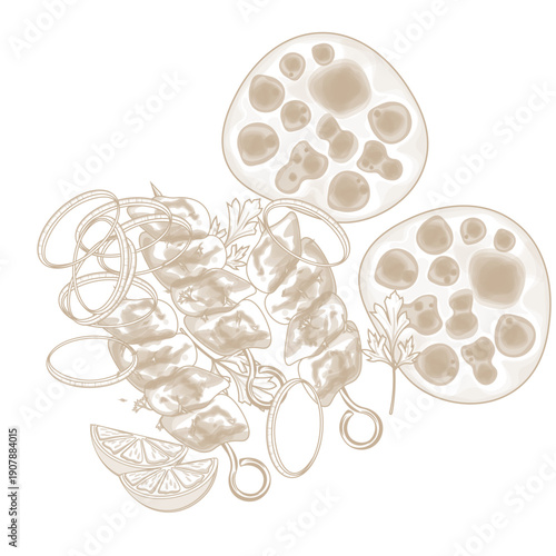 Vector Illustration logo Line art Chicken Tikka Kebab