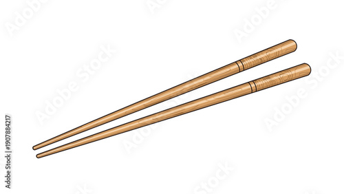 Illustration of a pair of traditional wooden chopsticks used for asian cuisine, dining, and food culture on a clean white background.