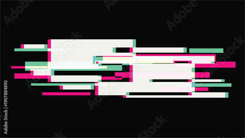 Broken Glitch Signal with Color Leak in Cyan and Pink on black Background
