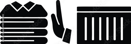 silhouette folded clothes hand stop and trash bin icons vector design