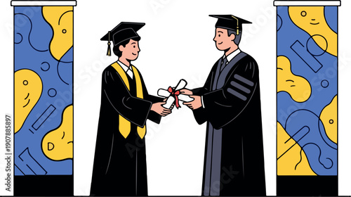 Flat 2D vector, Star Award Presentation Between Professionals Isolated on Transparent Background