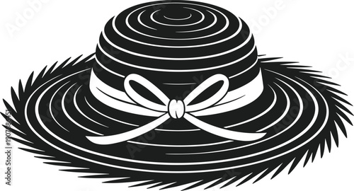 Easter bonnet silhouette vector straw hat with ribbon bow and spiky brim