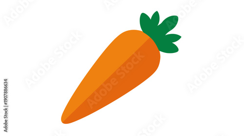 A simple, cartoon illustration of a carrot with green leaves, set against a plain white background