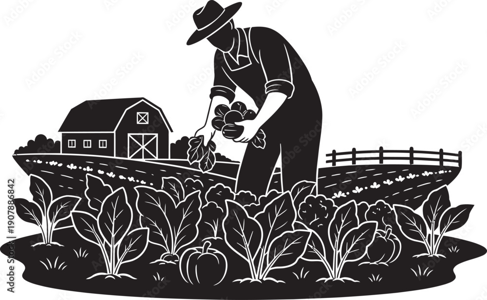 Obraz premium Vector illustration of organic farming practices featuring sustainable agriculture, eco-friendly crop cultivation, and green gardening techniques.