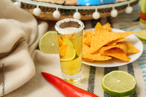 Shot of tequila with lime, ...