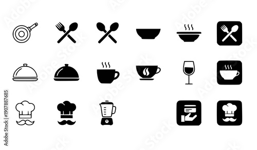 Kitchen cooking utensils and dining icons set flat design vector illustration scalable graphic