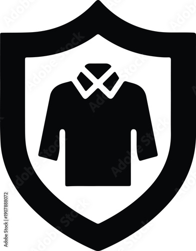 silhouette of collared shirt inside shield protective symbol vector design