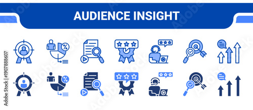 Audience Insight Icon Collection,  featuring Audience, Demographic, Analytics, Rating, Review, Niche Market, Trendin g.