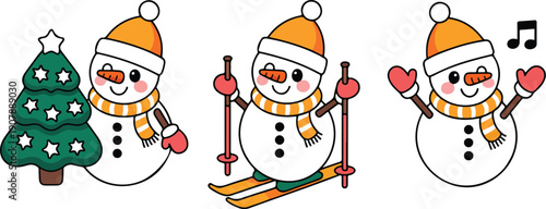 Cute Snowman Winter Outline Set  Scarf, Mittens and Holiday Fun