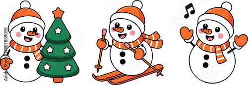 Cute Snowman Winter Outline Set  Scarf, Mittens and Holiday Fun