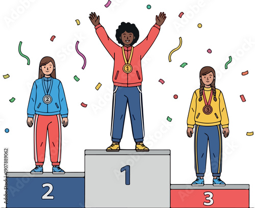 Flat 2D vector, Team Collaboration Winning Award Isolated on Transparent Background