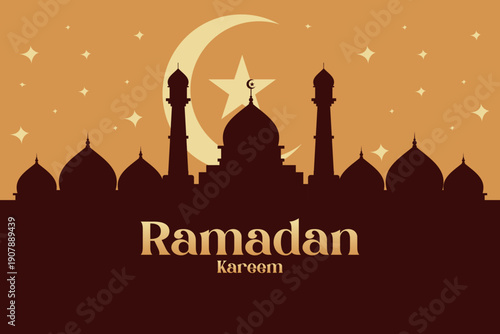 Ramadan Kareem A Celebration of Faith and Community with Crescent Moon and Mosque Silhouette