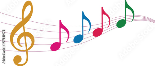 Colorful Musical Notes Outline Collection  Treble Clef and Staff Lines