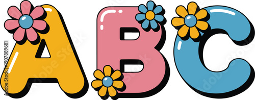 Cute ABC Alphabet Outline  Pastel Letters with Flower Decorations
