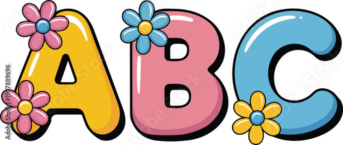 Cute ABC Alphabet Outline  Pastel Letters with Flower Decorations