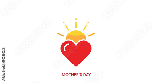Vibrant Mother's Day Symbol Featuring a Bright Red Heart with a Radiant Yellow Sun Rising Above It Conveying Warmth Love and Hope for a Special Celebration, Generative AI.