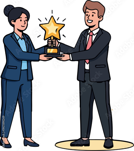 Flat 2D vector, Business Award Trophy Presentation Isolated on Transparent Background