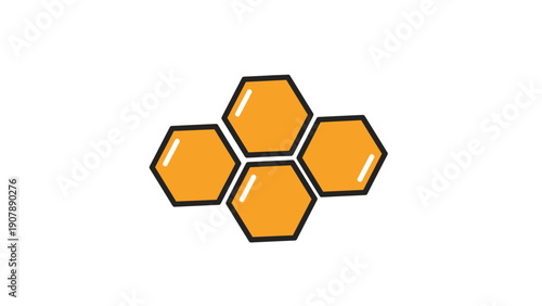 Simple honeycomb cell structure illustration with four orange hexagons and white highlights representing honey and bee hive patterns.