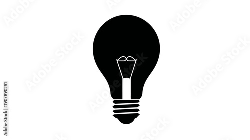 A silhouette of a lightbulb with a filament and screw base on a white background