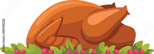 Roasted Turkey Icon Set  Thanksgiving Feast Illustration
