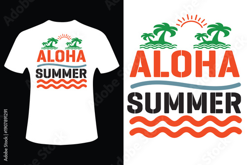 Vector t shirt design with tropical aloha summer theme for beachwear and casual apparel