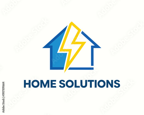Smart Home Service Logo, Electrician and Energy Logo Template featuring House with Lightning Bolt Icon for Power, Voltage, Smart Home, and Electrical Service Branding