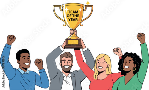 Flat 2D vector, Team of the Year Award Trophy Isolated on Transparent Background