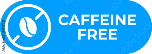 Caffeine free label with coffee bean icon a flat vector illustration in blue and white ideal for product packaging and healthy lifestyle concepts