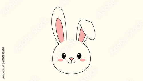 Cute cartoon rabbit head with long ears and pink cheeks on a warm cream background perfect for nursery or children themes.