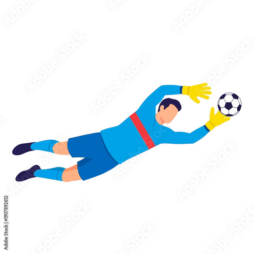 Goalkeeper in Action Diving to Save a Soccer Ball Mid-Air
