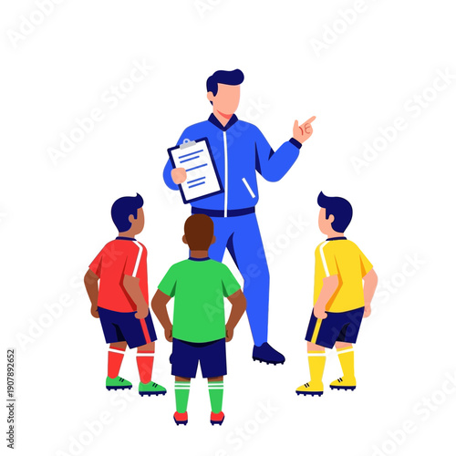 Youth Sports Coach Provides Dynamic Instruction to Young Soccer Players, Fostering Skill Development and Teamwork During an Energetic Training Session