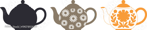 Decorative Floral Teapot Outline Set  Sunflower, Daisy, and Vintage Patterns