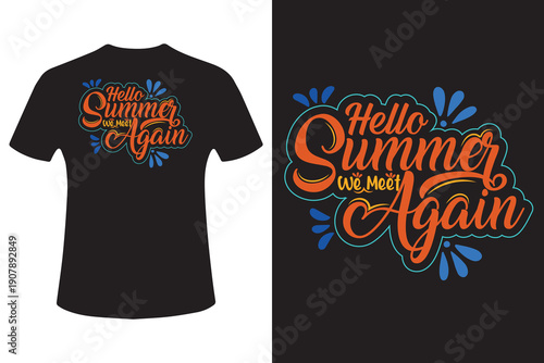 Hello summer vector t shirt design with floral pattern and typography