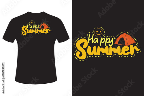 Vector happy summer t shirt design with colorful text and beachy vibes for casual wear and summer fun