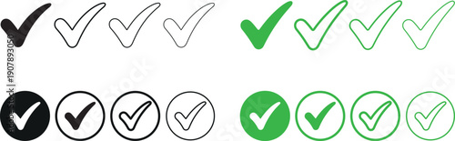 Check mark icons in various colors and styles for approval and confirmation