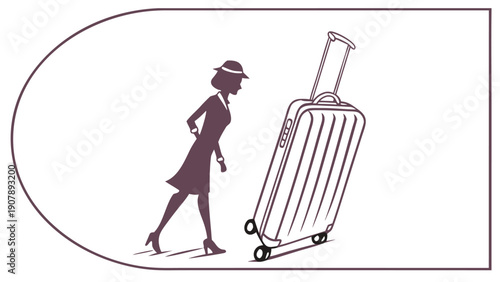 Confident woman walking with luggage in stylish travel outfit