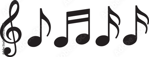 Black music notes on a white background  musical symbols