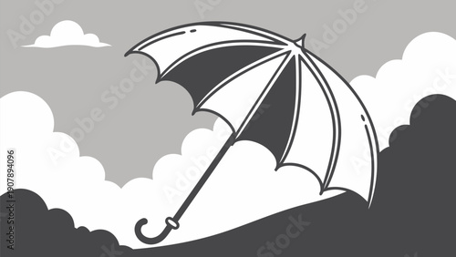 Elegant umbrella standing alone in cloudy sky