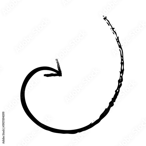 Smooth inward spiral arrow grunge doodle design element. Focus introspection. Circle return. Swirl motion. Handdrawn pointer. Dynamic sketchy rough direction clipart. Distressed black ink line symbol