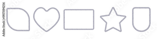 Rope brush frame borders in square and round shape vector illustration set. Nautical vector design with braided rope patterns, perfect for marine-themed decorations and vintage sailor graphics.