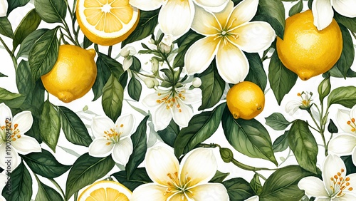 autumn leaves and lemon seamless pattern