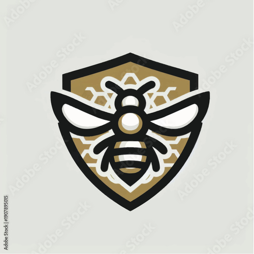 Bee Emblem Logo Design Shield Shape.