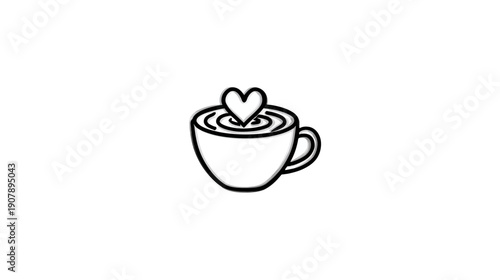 Wallpaper Mural A white coffee cup filled with liquid, topped with a heart design in a simple monochrome style Torontodigital.ca