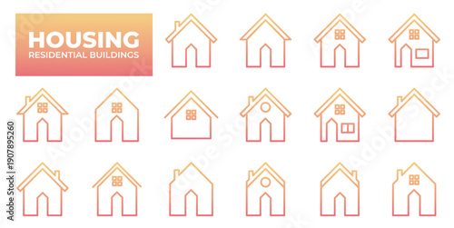 Housing & Residential Building of home related line icons. Thin line vector set of signs for infographic, logo, app development and website design