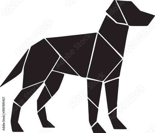 Silhouette of a running dog captured in a dynamic and simple black form