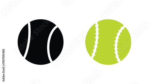 Icons of two tennis balls showing a black silhouette version and a realistic neon yellow sports equipment design.