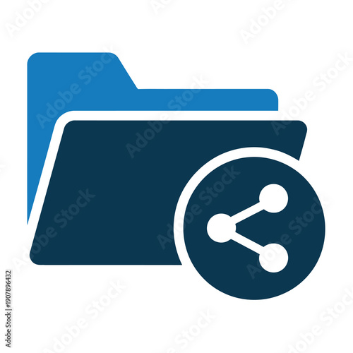 Vector graphic of a shared file folder with a link symbol on a white background