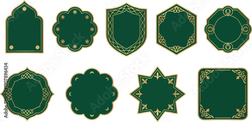 Islam Frame Shape Vector Design. Ramadan Vintage Pattern. Elegant Muslim Architectural Element with Golden Accents for Festive Celebrations. 