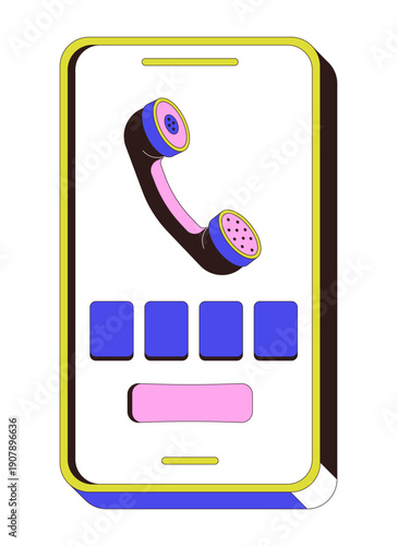 Phone code verification screen 2D cartoon object. Authentication via call. Smartphone with retro receiver icon and four input fields isolated element flat vector clip art on white. Spot illustration